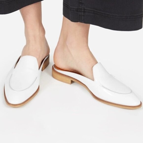 Everlane White Patent Leather Slip On Modern Loafer Mules Slides Size 6.5 - Picture 1 of 7